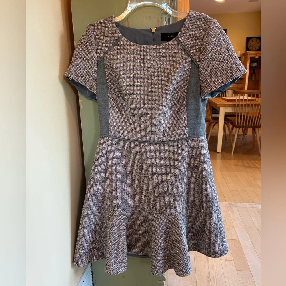 J. Crew Metallic Gray/Mixed Tweed Fit & Flare Dress Stretch E1568 Size 8